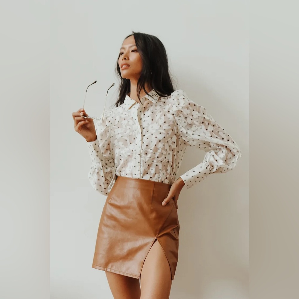 Walking the Walk Camel Vegan Leather Mini Skirt